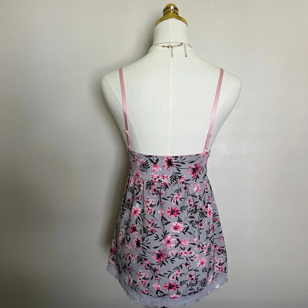 Marilyn Monroe Floral Lace Chemise Nightgown Grey Pink XL MM1598 - Picture 4 of 7